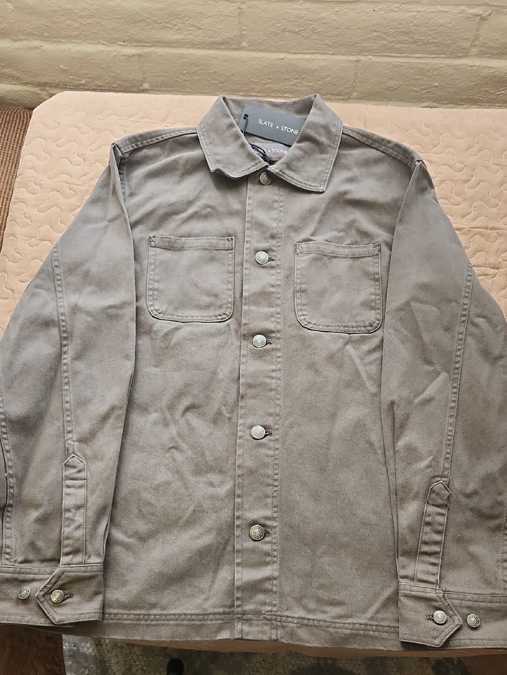 Slate & Stone Men's Taupe Button-Front Workwear Shirt Jacket